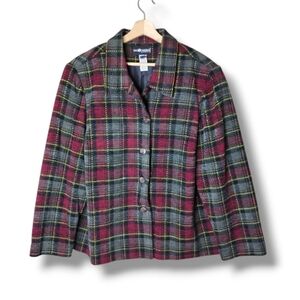Sag Harbor Plaid Knit Blazer Plus 24W  Classic Preppy Holiday Career Wear
